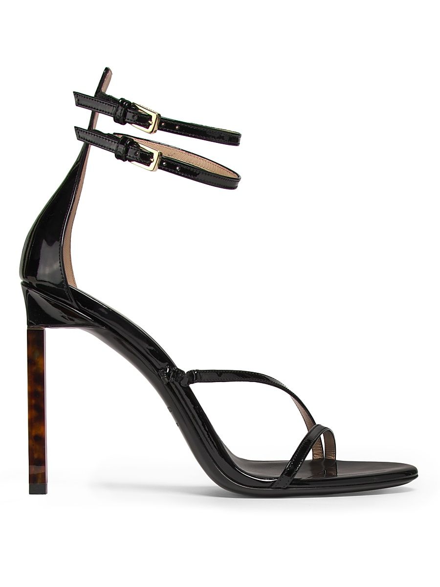 Women's 85MM Patent Leather Double Ankle Strap Sandals - Black - Size 12