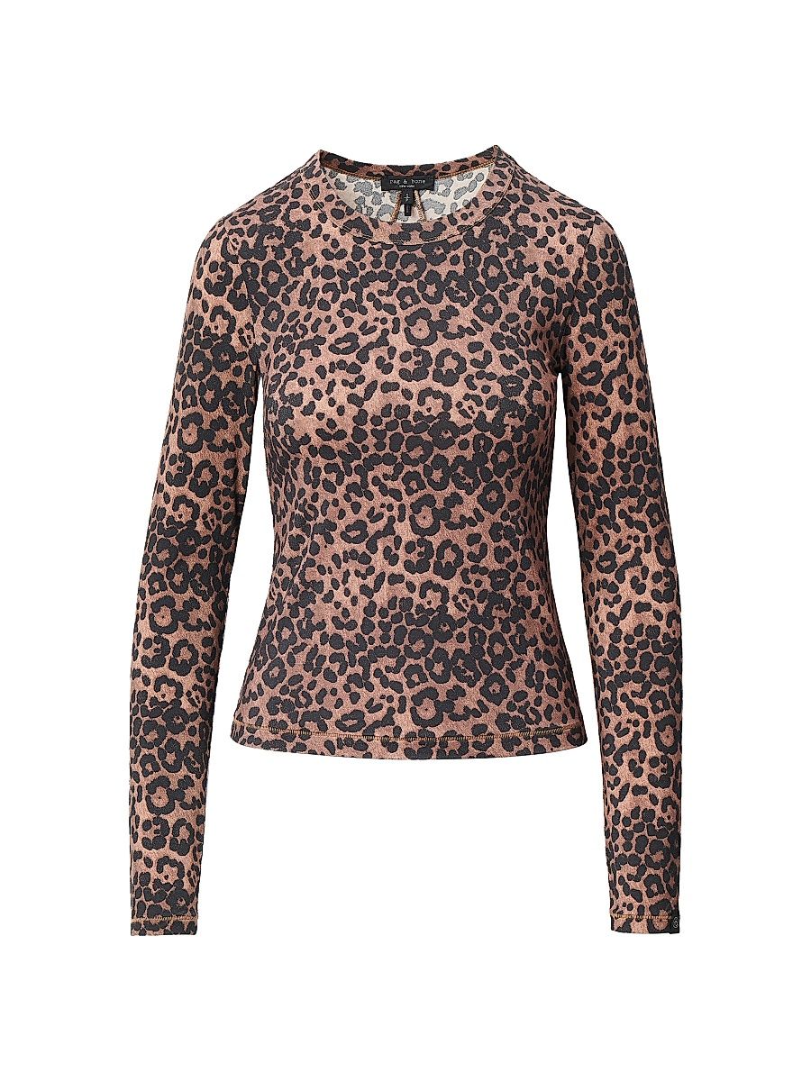 Women's Luca Leopard Print Long-Sleeve T-Shirt - Leopard - Size Large