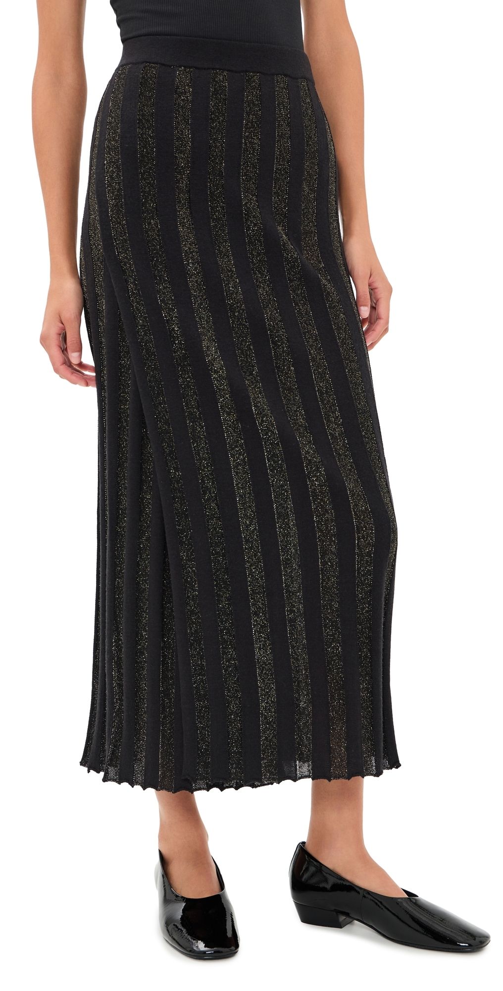 SALONI Stripe Skirt Black/Black Gold M