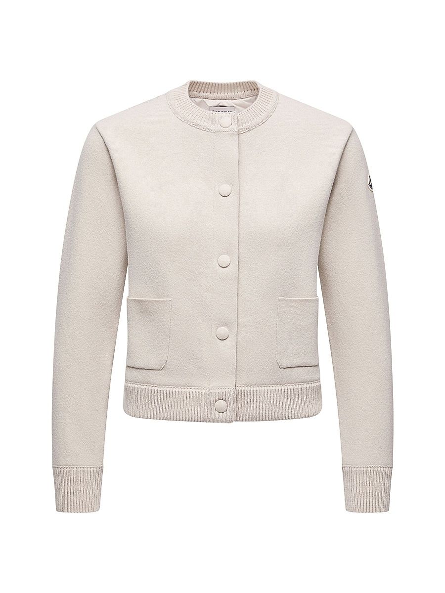 Women's Down-Filled Cardigan in Wool - White - Size XL