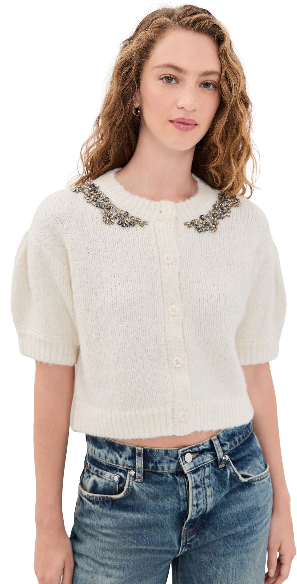Cinq à Sept Crystal Lace Millicent Cardigan Ivory S