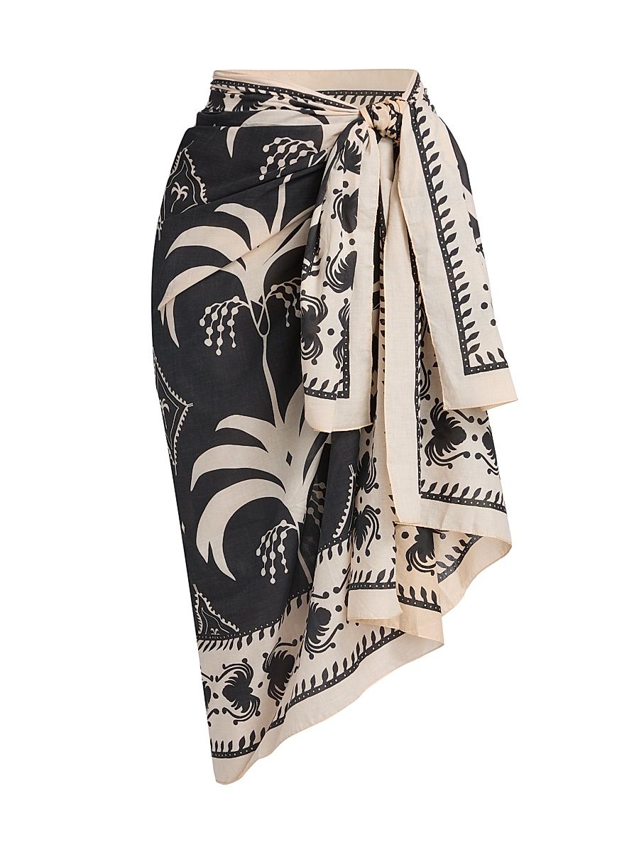 Women's Whale Tail Dance Of Side-Tie Pareo Skirt - Ecru Black