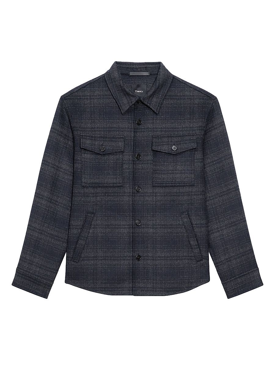 Men's Noble Plaid Wool-Cashmere Shirt Jacket - Baltic Multi - Size Medium