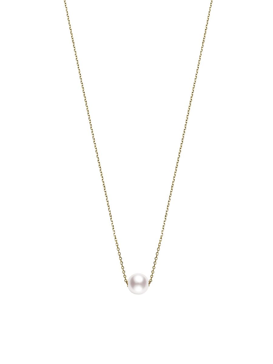 Women's 8MM White Cultured Akoya Pearl & 18K Yellow Gold Pendant Necklace - Gold