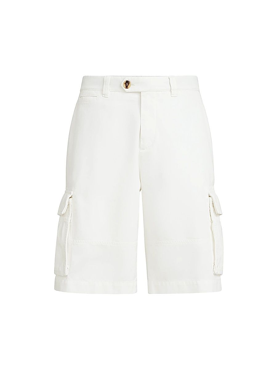 Men's Bermuda Shorts in Twisted Cotton Gabardine with Cargo Pockets - Snow - Size 48