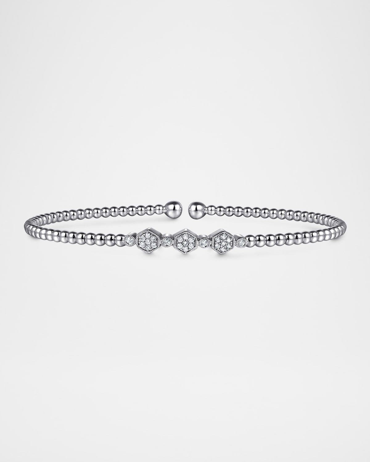 14K White Gold Bujukan Bead and Hexagon Cluster Diamond Bangle