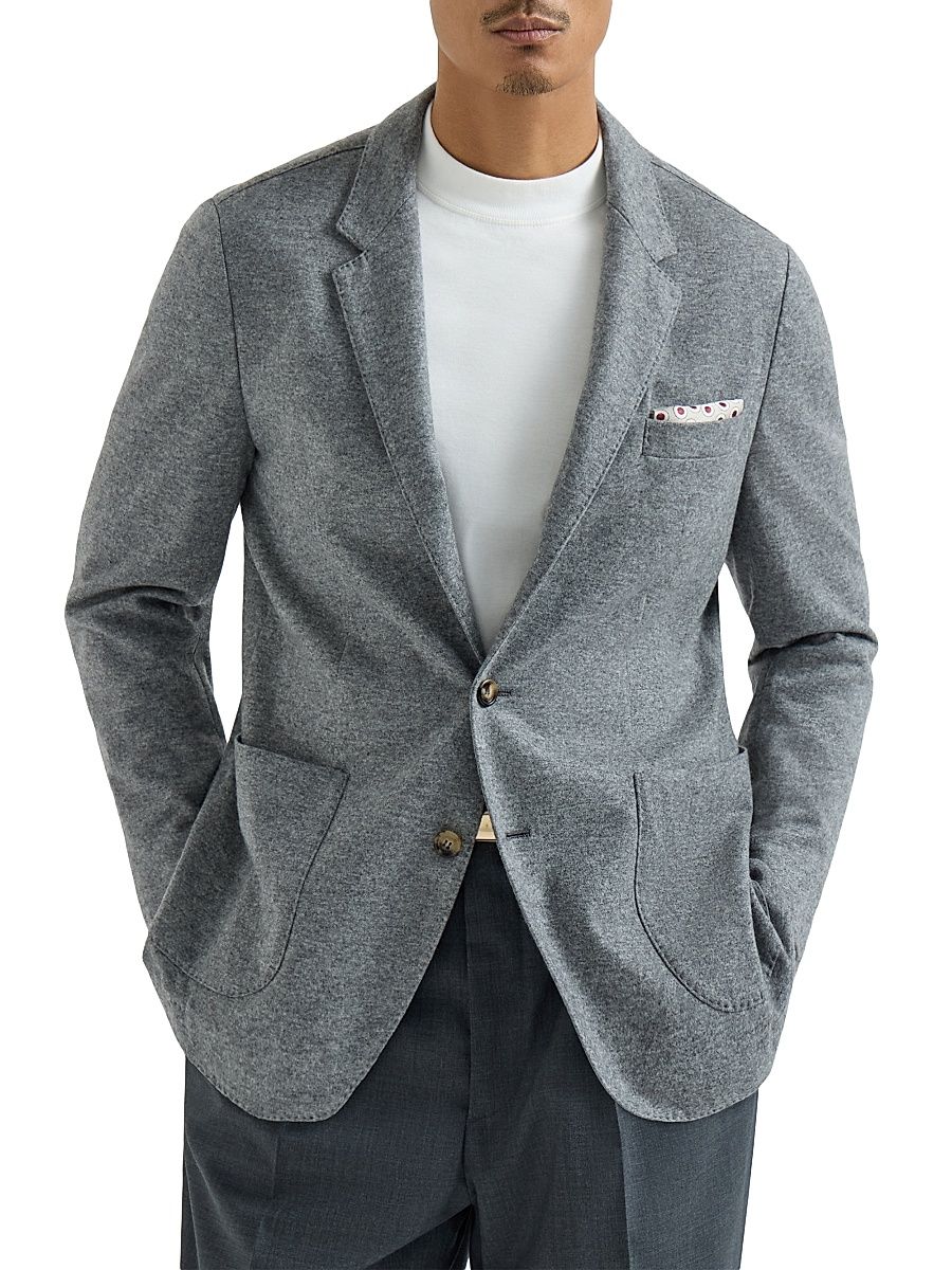 Men's Cashmere Jersey Blazer with Patch Pockets - Cobalt - Size 48