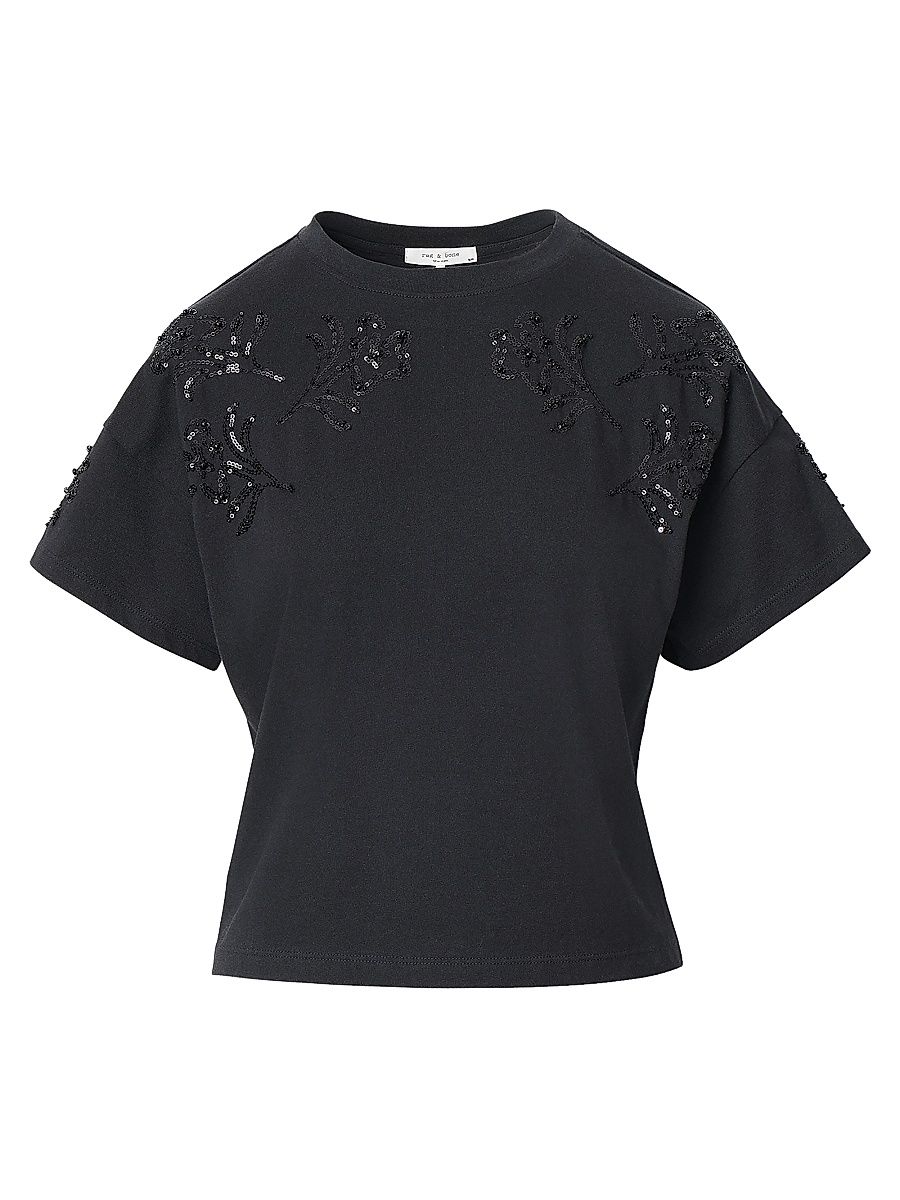 Women's Kelly Beaded Floral T-Shirt - Black - Size Small