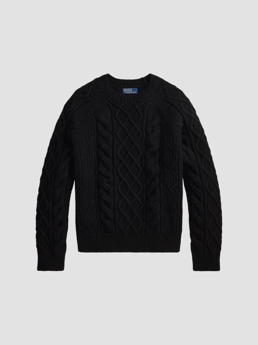 Polo Ralph Lauren Men's Aran Wool-Alpaca Cable-Knit Sweater - Polo Black - Size XL