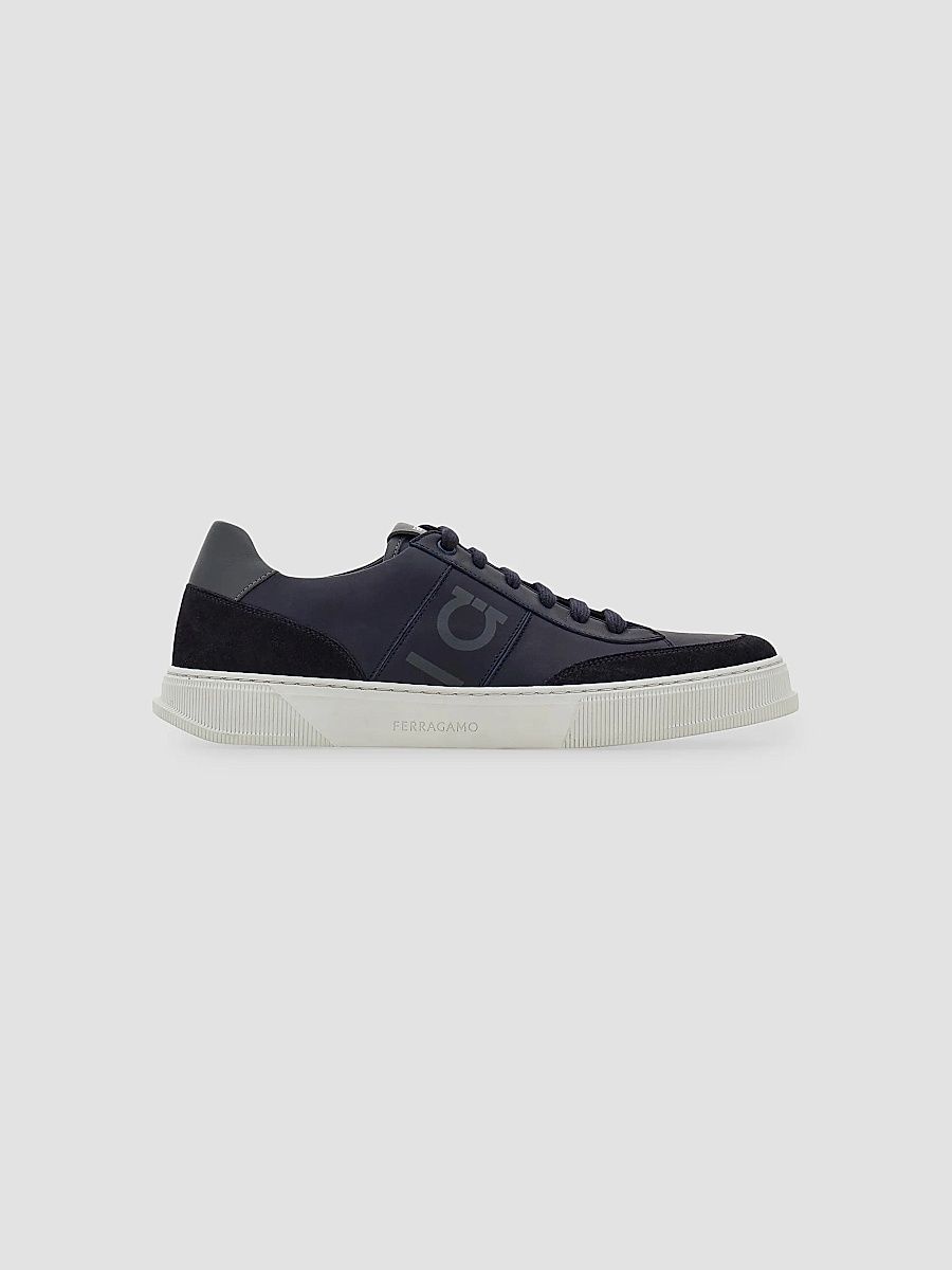 FERRAGAMO Men's Alaska Leather & Suede Low-Top Sneakers - Blue Marine - Size 13
