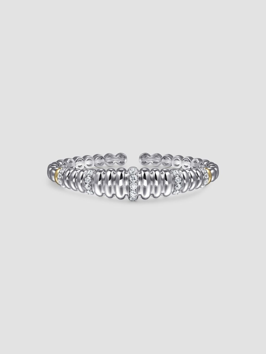 Gabriel & Co Women's Bujukan Sterling Silver, 14K Yellow Gold & White Sapphire Cuff - Sterling Silver