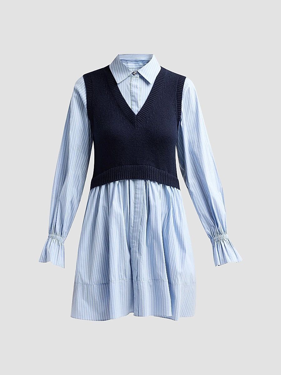 Women's Patsy Layered Stripe Mini Shirtdress - Navy Blue Stripe - Size XL