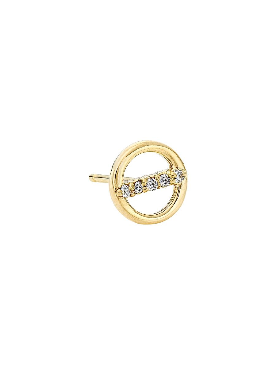 Women's 14K Yellow Gold & 0.04 TCW Diamond Single Open Circle Stud Earring - Gold