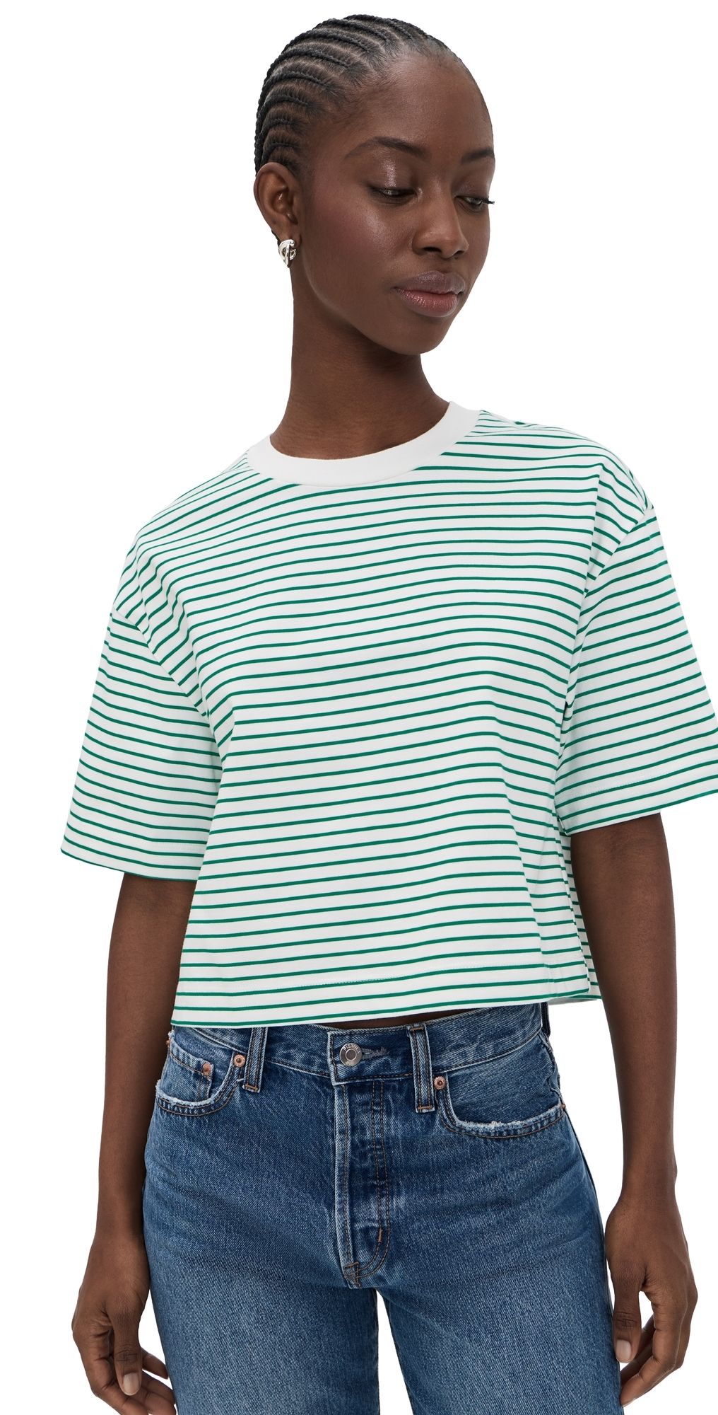 Pistola Mae Cropped Tee Vert Stripe XS