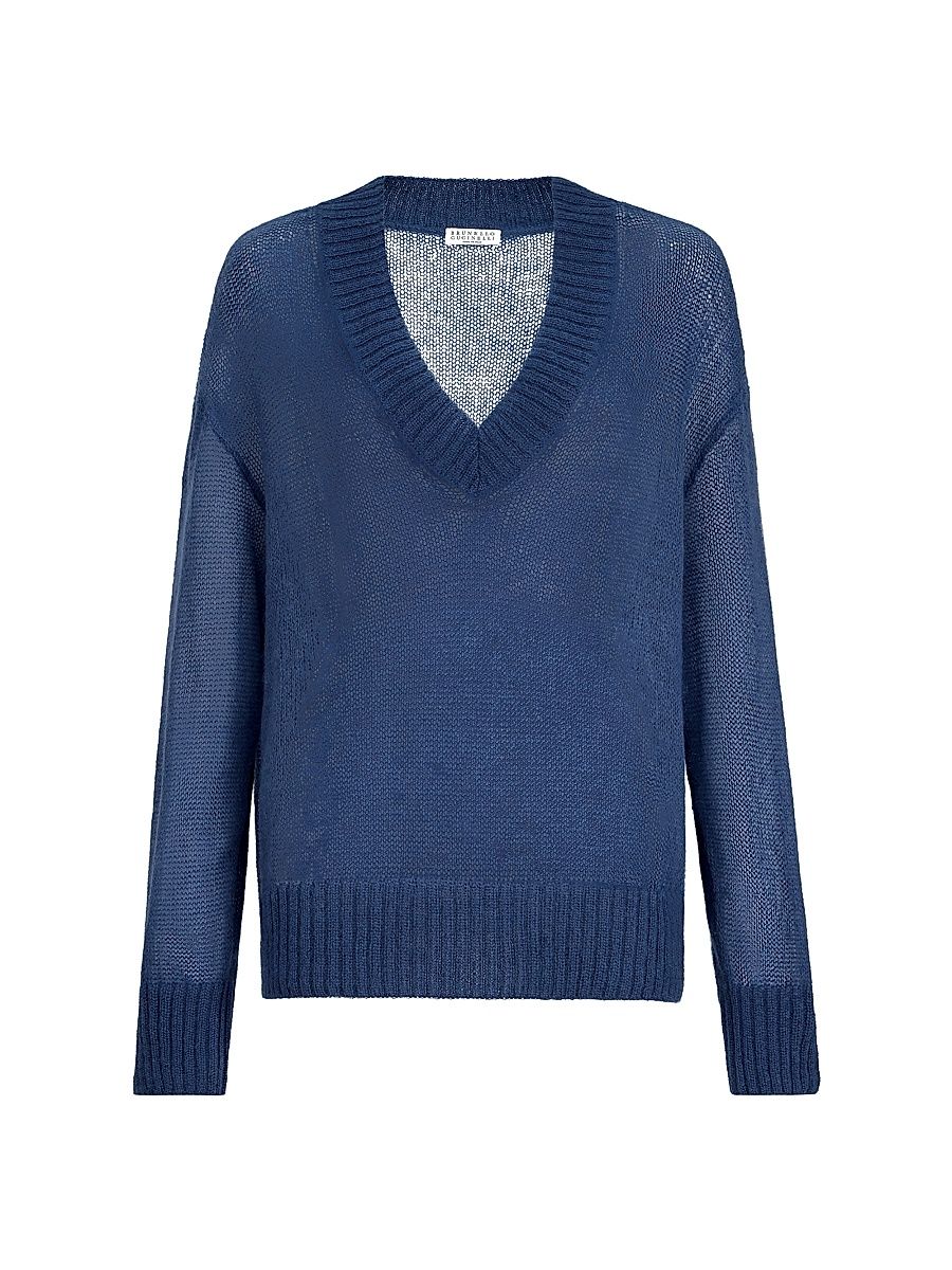 Women's Virgin Wool and Mohair Sweater - Blue - Size XL