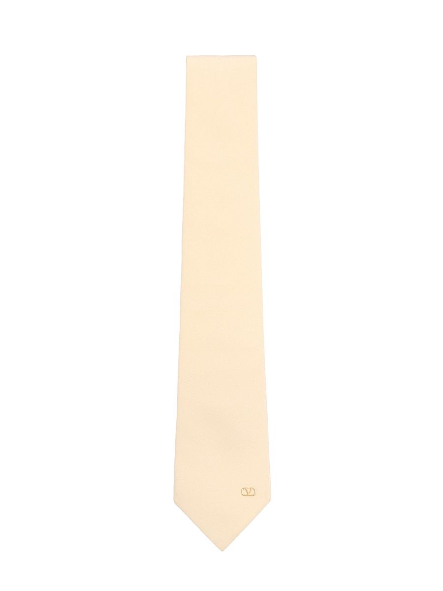 Men's Valentie Silk Tie with VLogo Signature Detail - Beige