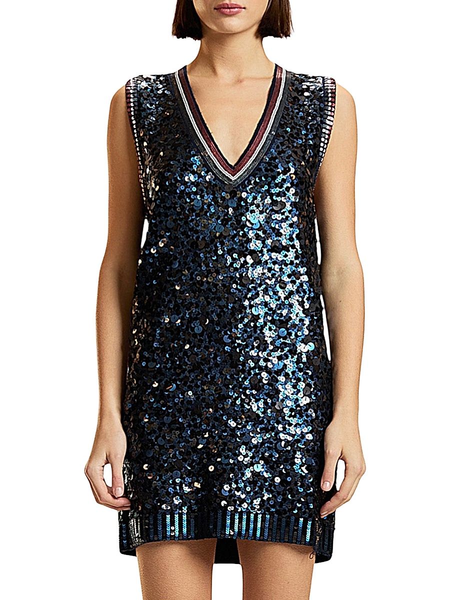 Women's Blair Sequined Wool-Cashmere Minidress - Navy - Size Large