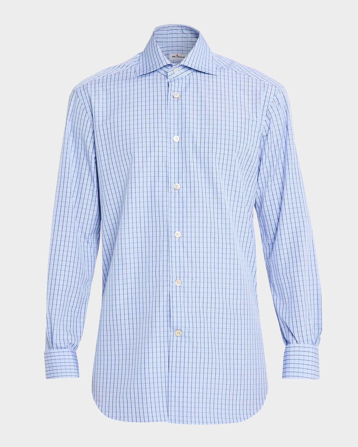 Men & apos;s Cotton Grid Check Sport Shirt with Mother-of-Pearl Buttons