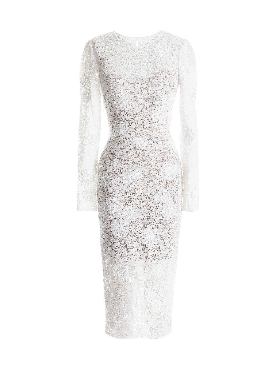 Women's Sophia Lace Long-Sleeve Midi-Dress - White Tan - Size XXL