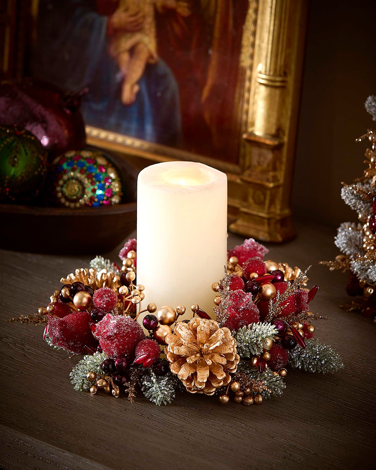 Glittering Garnet Candle Wreath