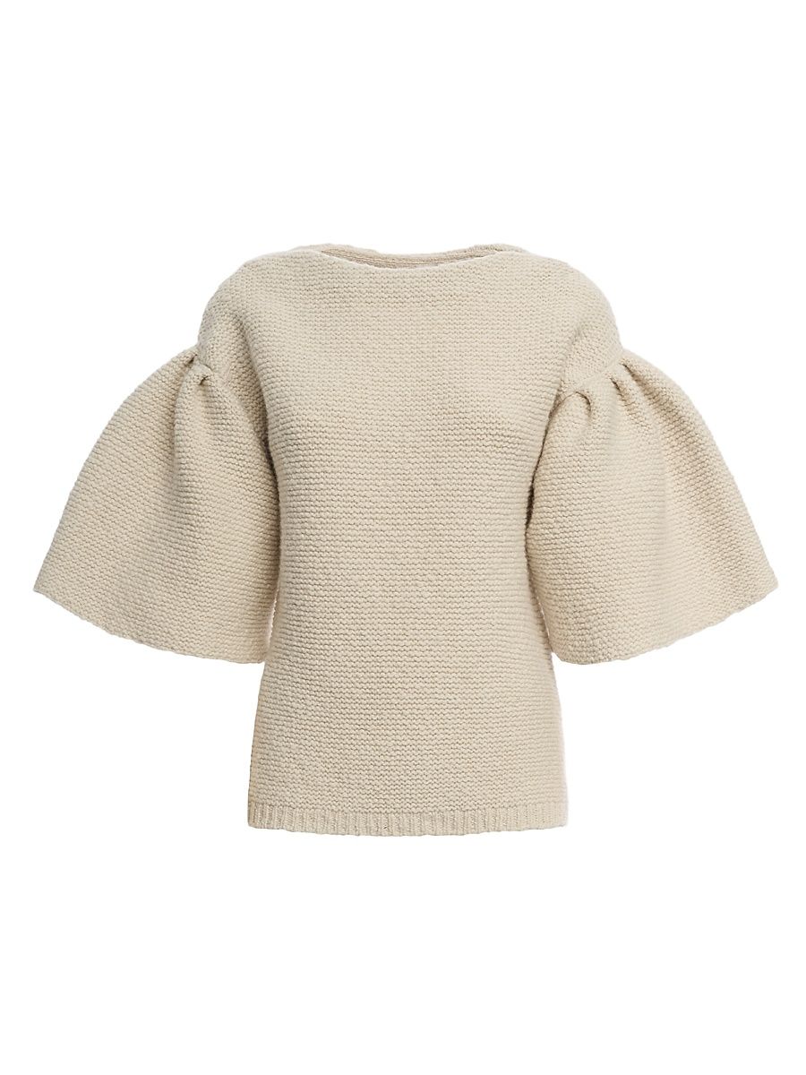 Women's Wool-Cashmere Knit Puff-Sleeve Top - Margherita - Size 12