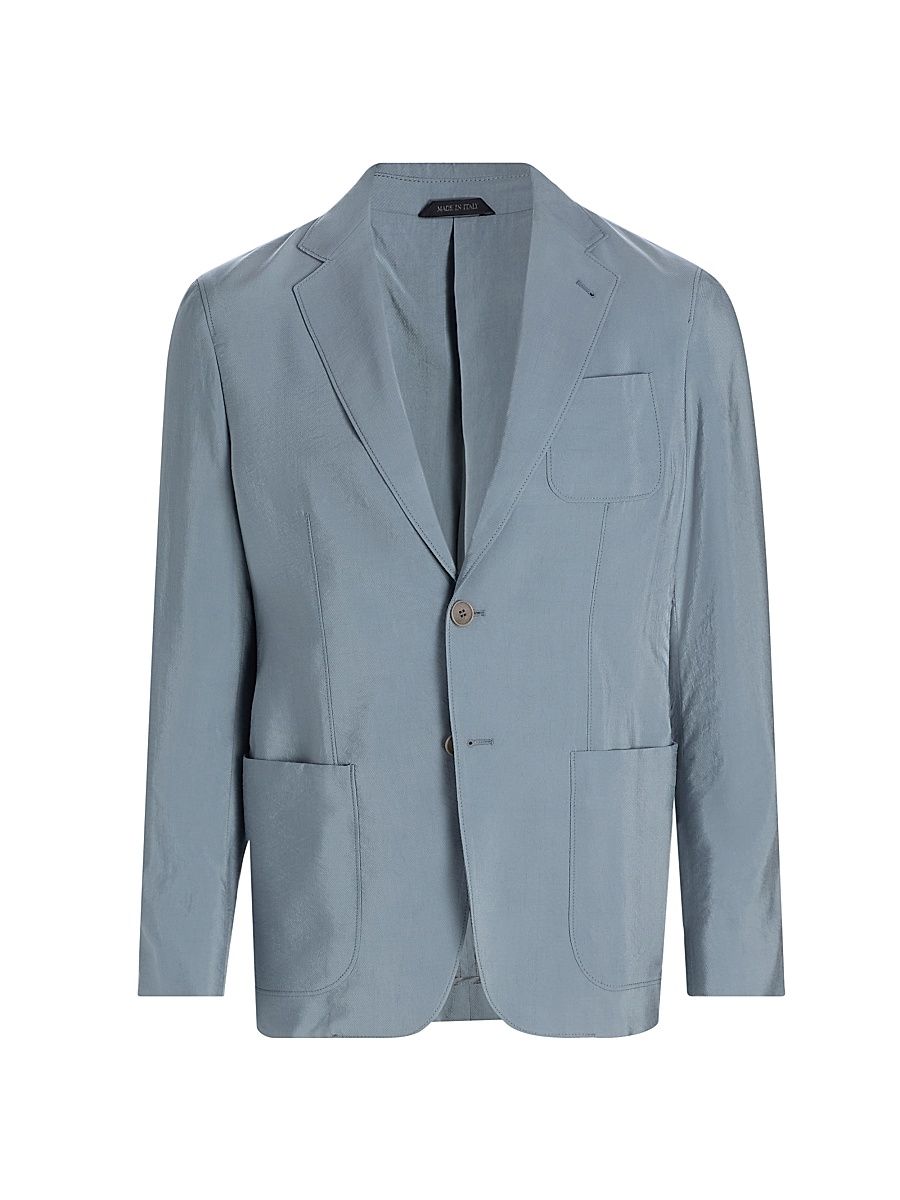 Men's Silk-Nylon Single-Breasted Blazer - Solid Dark - Size 40