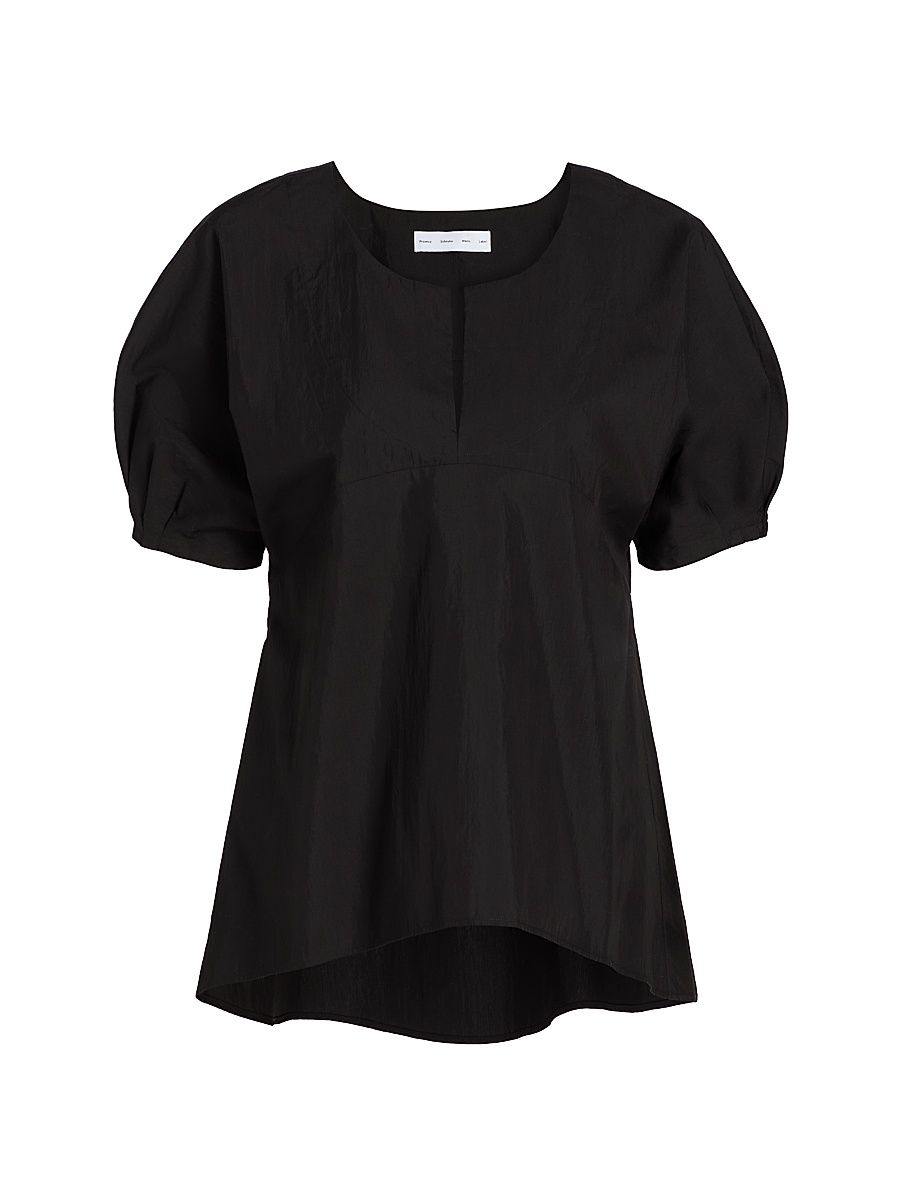 Women's Tia Split Neck Cotton-Blend Top - Black - Size 14