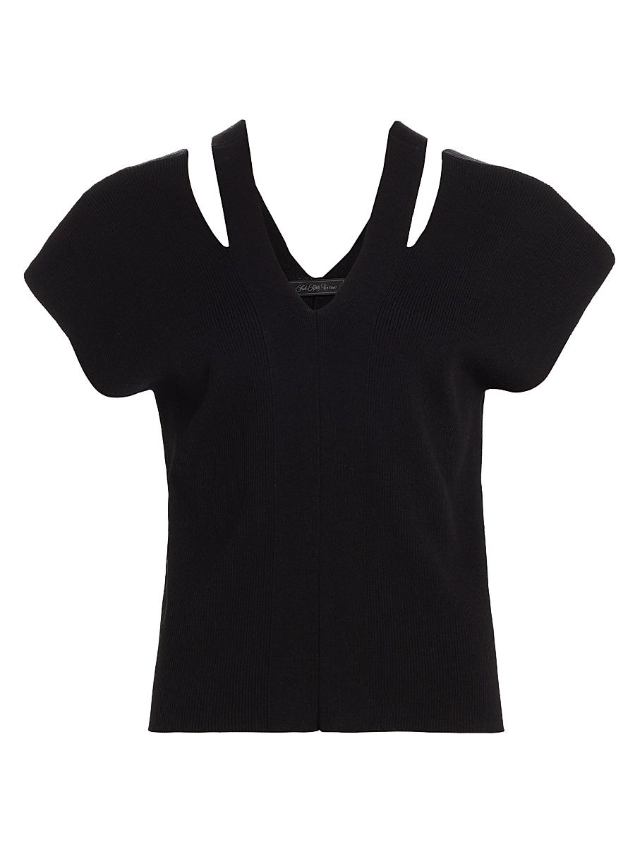 Women's Cotton-Blend Cut-Out Sweater - Black - Size XL