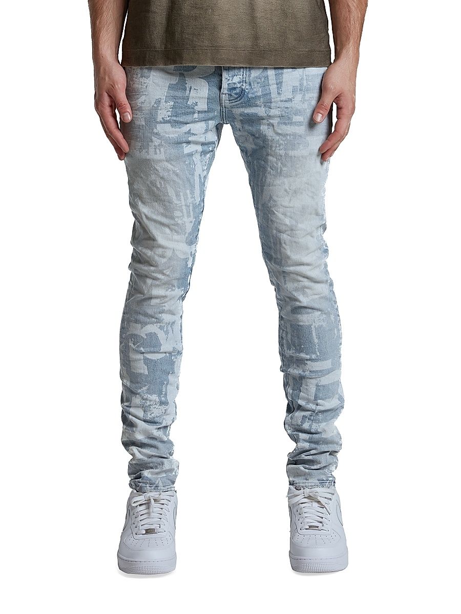 Men's Grunge Print Skinny Jeans - Light Indigo - Size 29