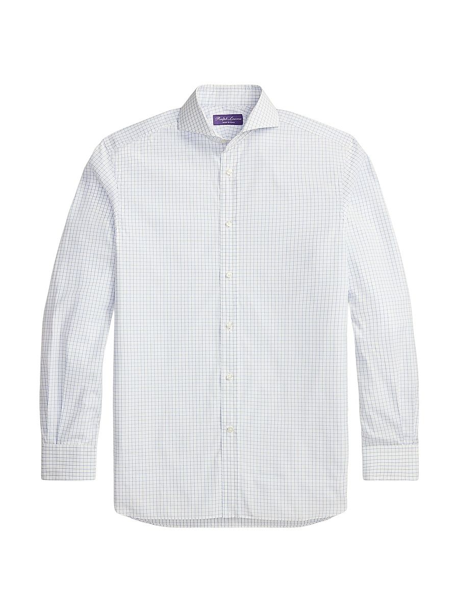 Men's Keaton Tattersall Cotton Dress Shirt - Blue White - Size 16.5