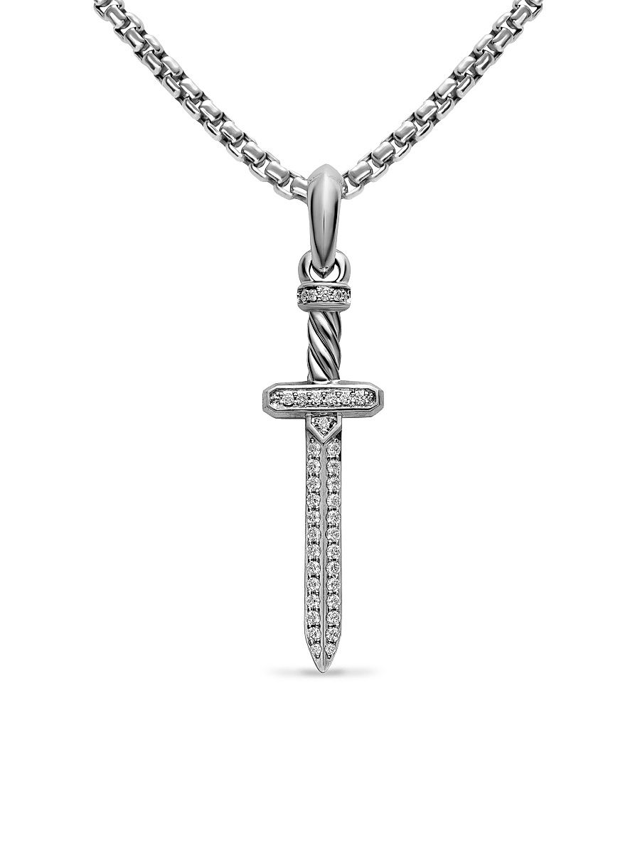 Men's Pavé Sword Amulet in Sterling Silver - Diamond
