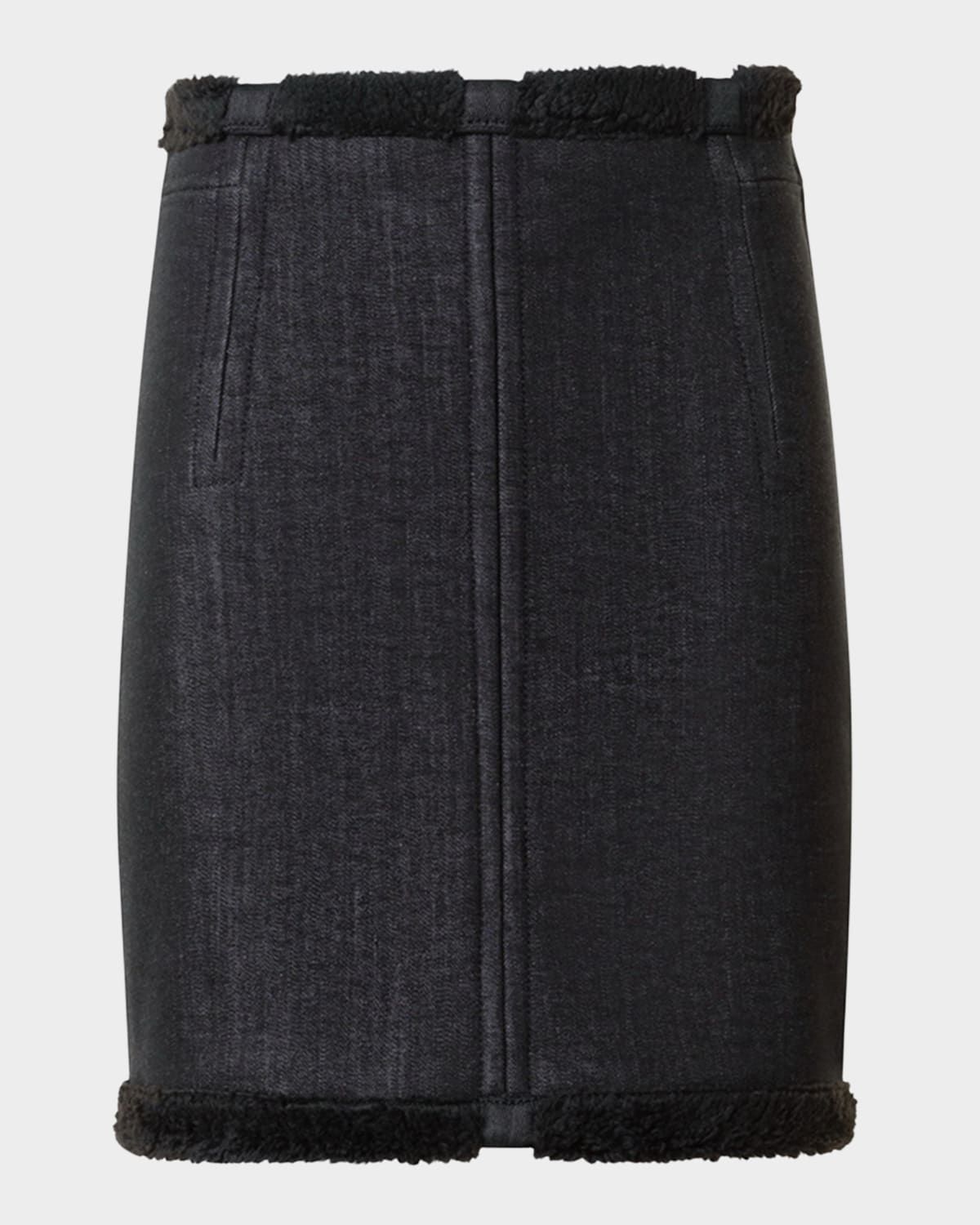 Denim Mini Skirt with Faux Fur Bonding