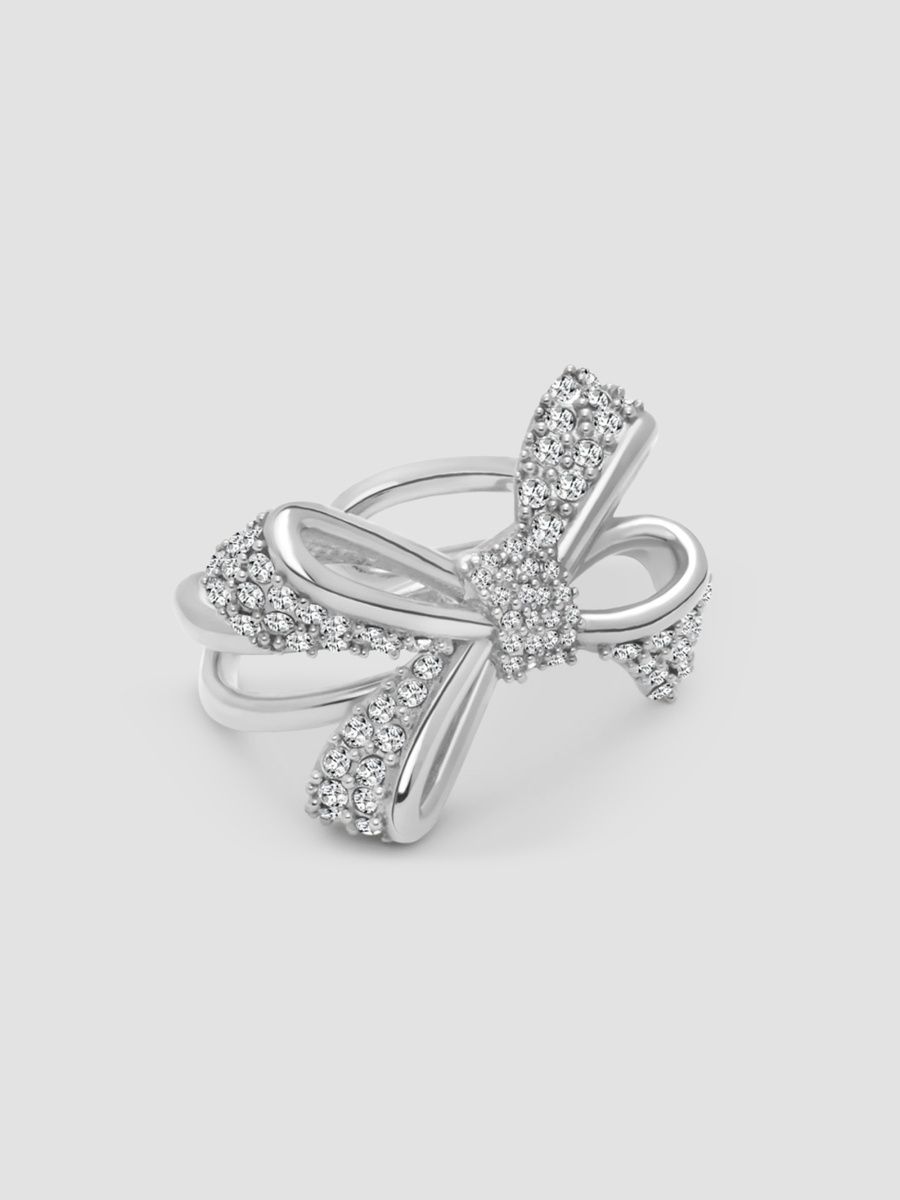 Oscar de la Renta Women's Silvertone & Glass Crystal Bow Ring - Silver - Size 7
