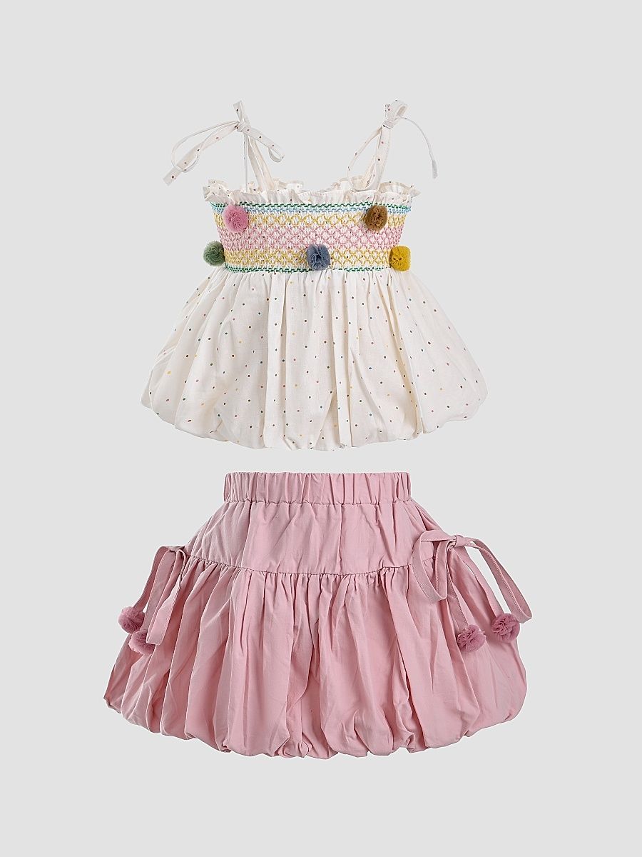 Little Girl's & Girl's Pom-Pom Skirt Set - Pink - Size 12 Months