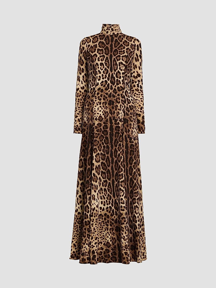 Women's Leopard Silk Charmeuse Maxi Dress - Leo - Size 12