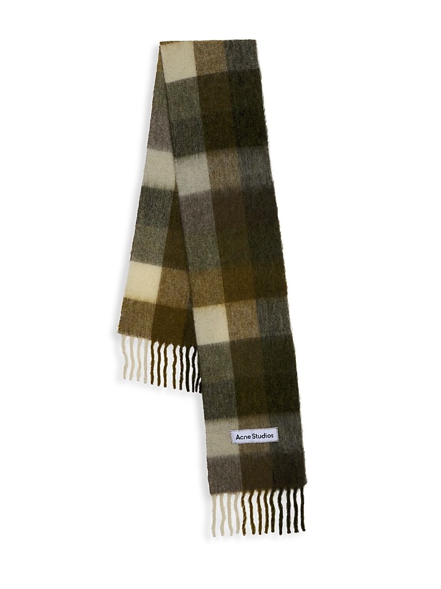 Men's Main Vally Checkered Fringe Scarf - Taupe Green Black