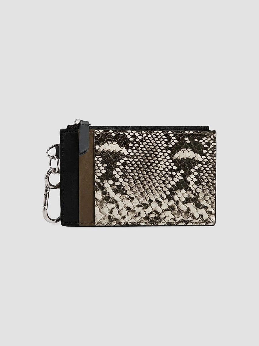 Women's Snakeskin-Embossed Leather Card Holder - Bark