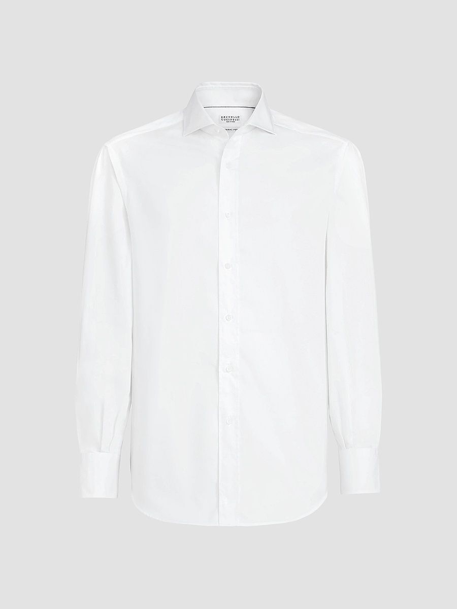Men's Twill Shirt with Spread Collar - White - Size Large