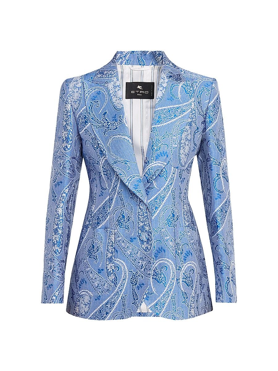 Women's Paisley Print Blazer - Multicolor Blue - Size 14