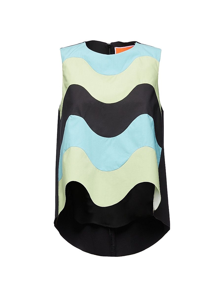 Women's La Scala Top Intarsio Waves - Color Block Nero Black - Size Medium