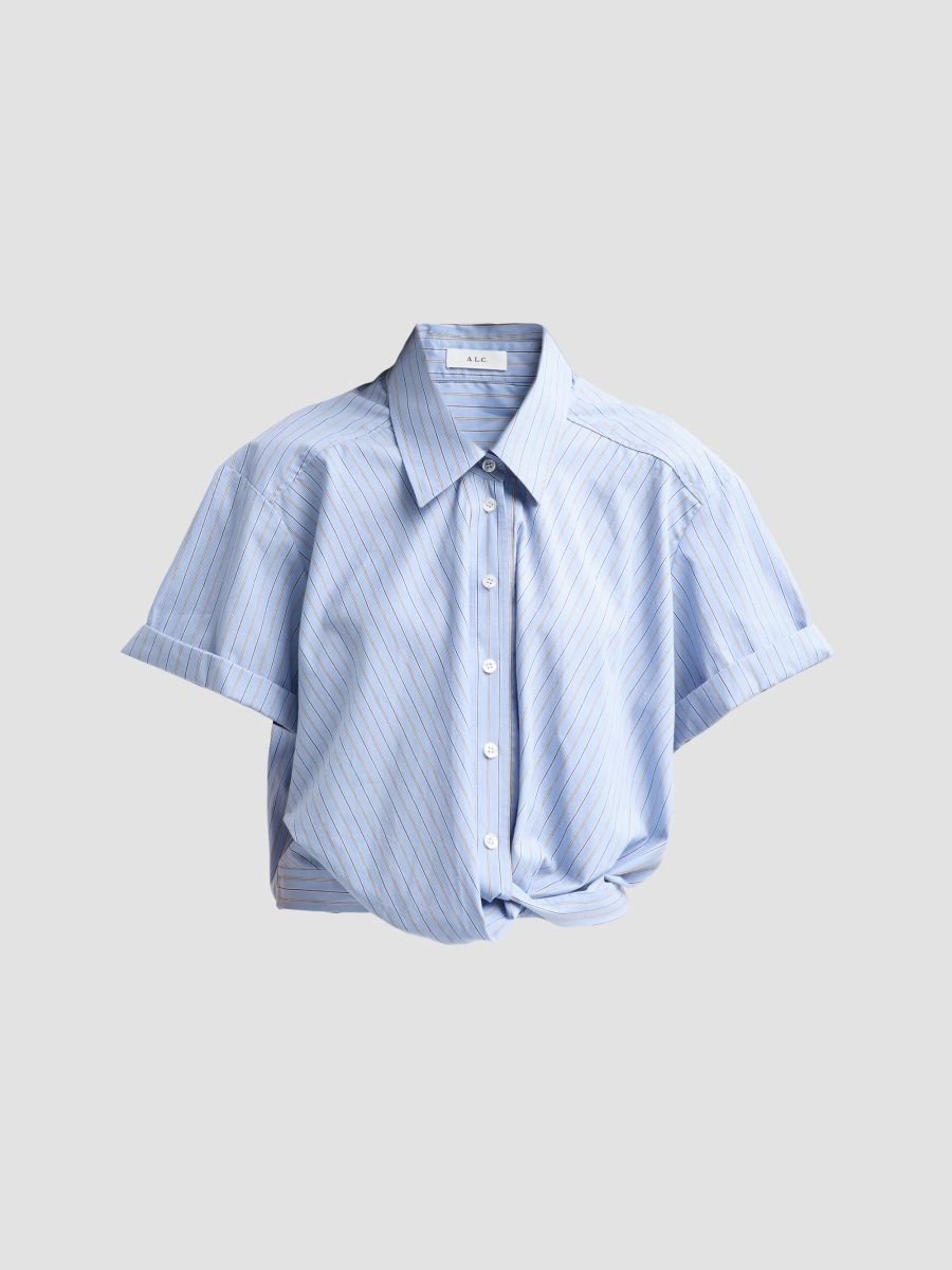 A. L.C. Women's Lily Striped Cotton Elasticized Shirt - Parisian Sky Multi - Size XL