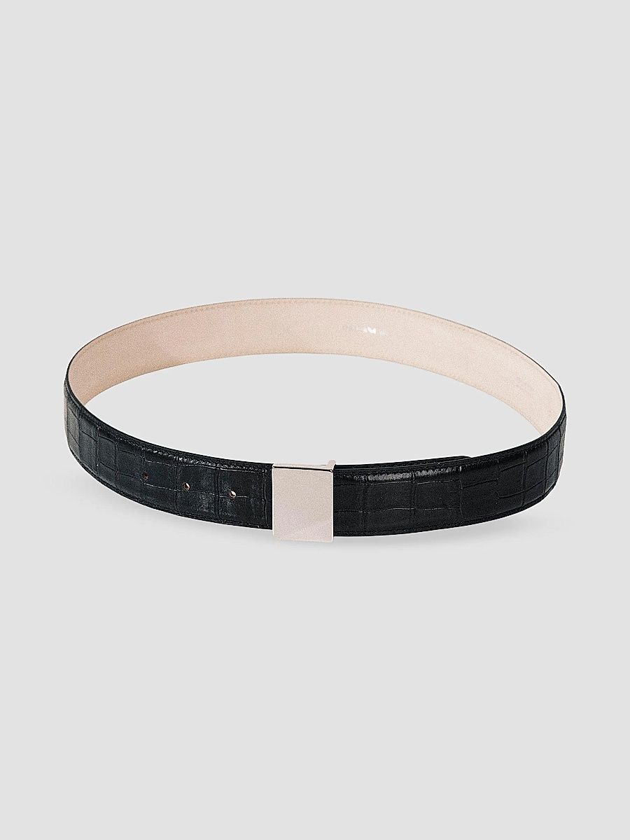 Women's Brandt Alligator-Embossed Leather Belt - Black Alligator - Size Large