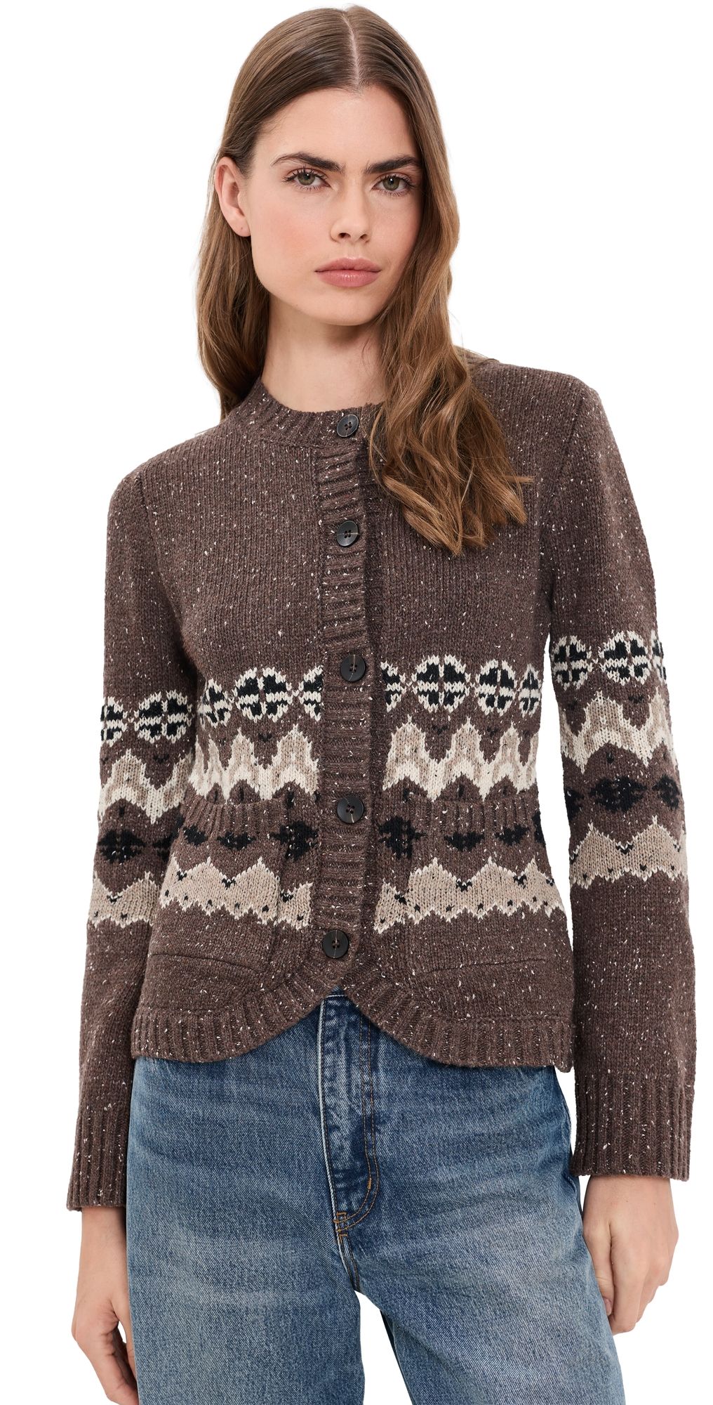 Moon River Rounded Hem Cardigan Brown Multi S