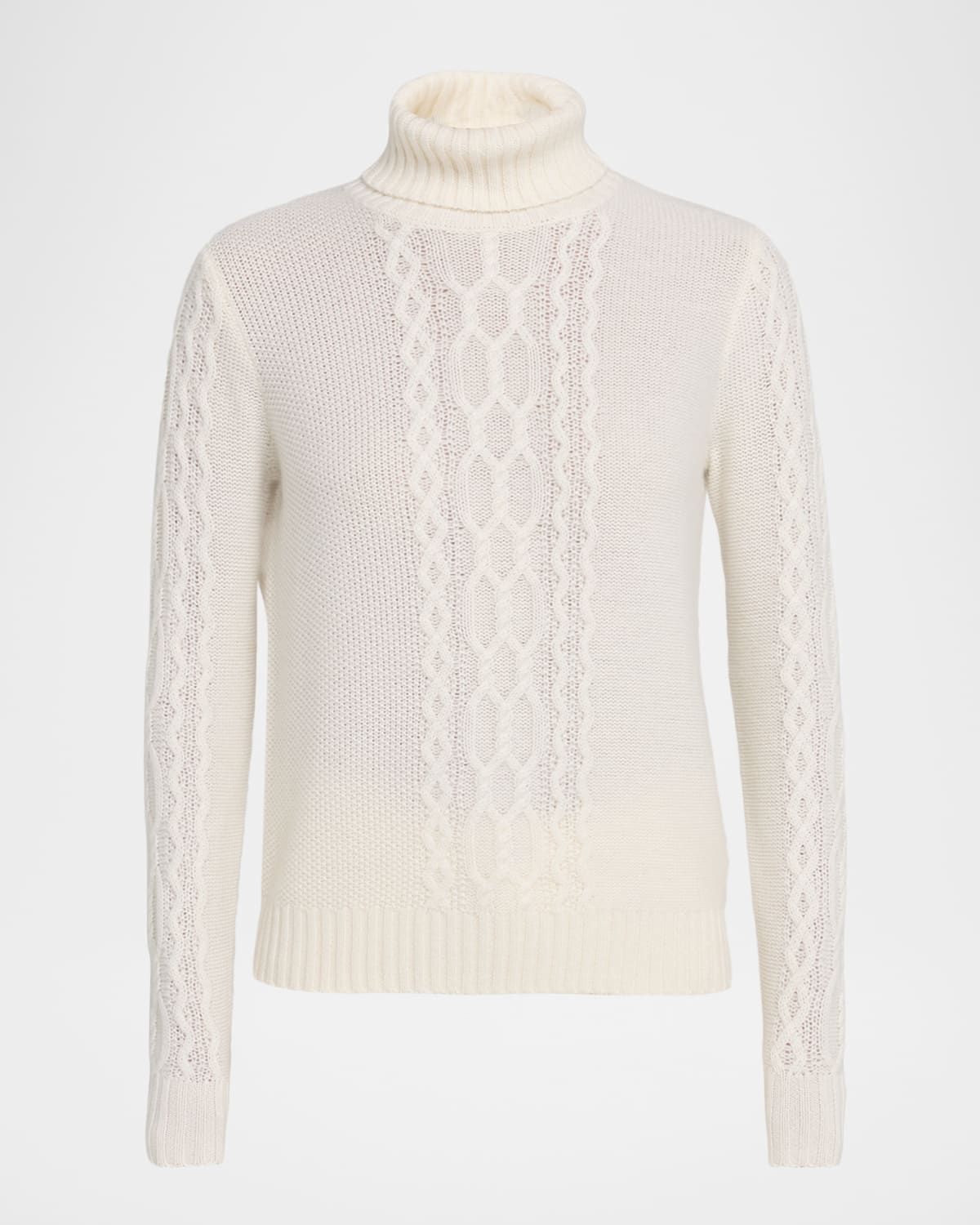 Cashmere Placed Cable Turtleneck Sweater