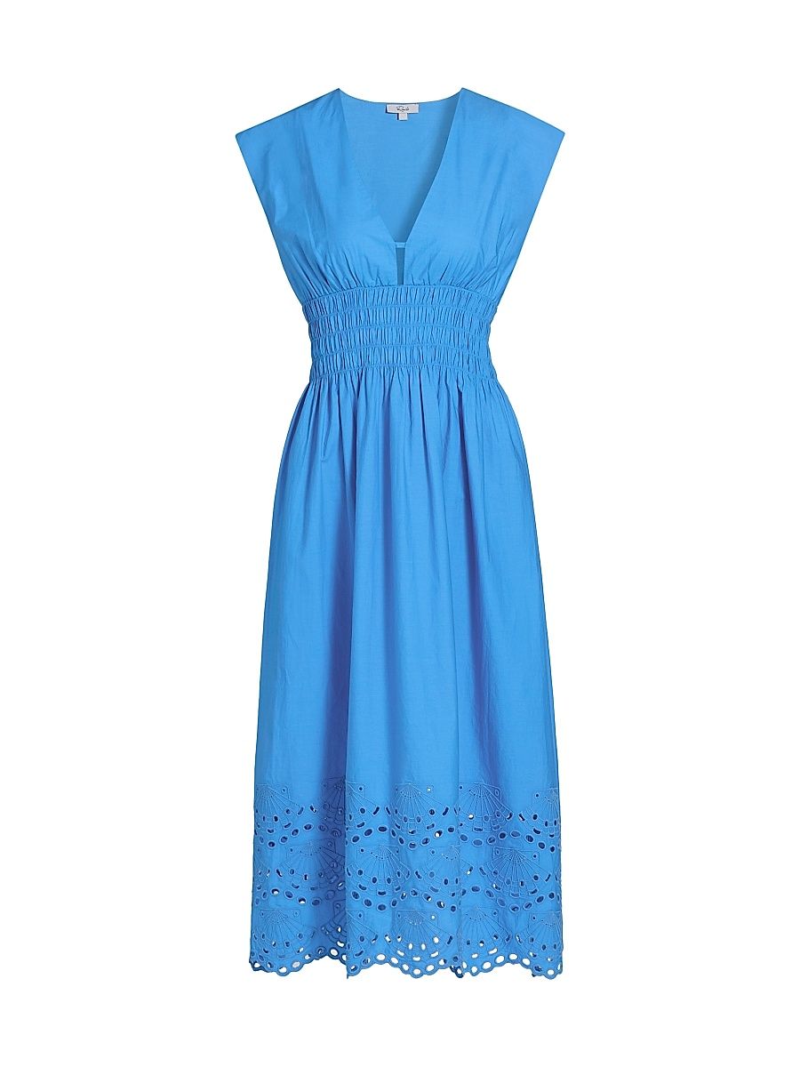 Women's Roxanne Cotton Embroidered Midi-Dress - Harbor Blue - Size XS