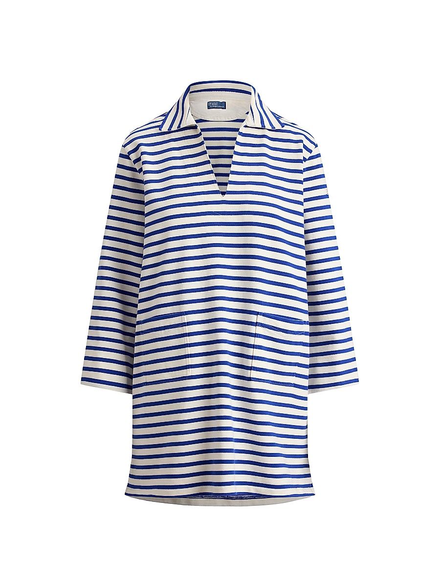 Women's Striped Cotton Mini-Shirtdress - Deckwash White - Size XS
