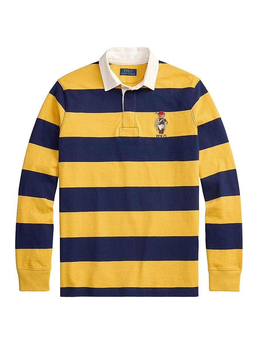 Men's Rugby Polo Bear Striped Polo Shirt - Newport Navy Gold - Size Large
