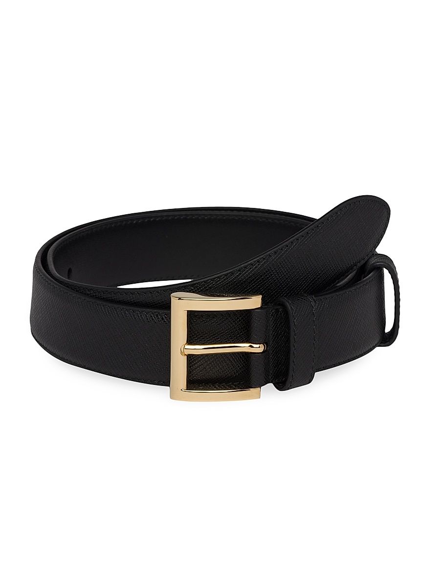 Women's Saffiano Leather Belt - Black Gold - Size 28