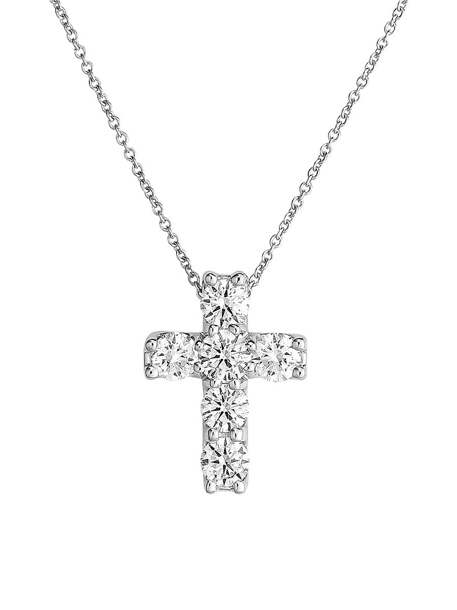 Women's 18K White Gold & Diamond Cross Pendant Necklace - White Gold