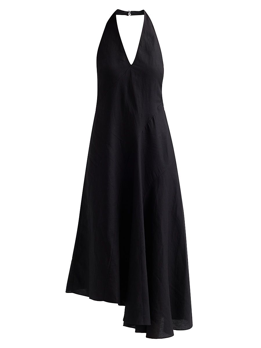 Women's Celina Linen-Blend Halter Midi-Dress - Black - Size 14